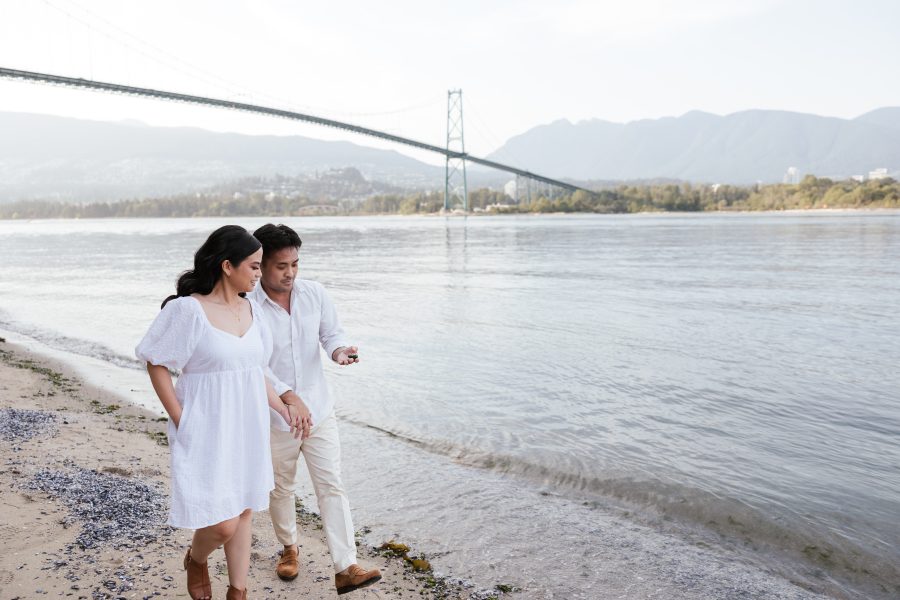 Stanley Park Engagement Couple Beach Photographer