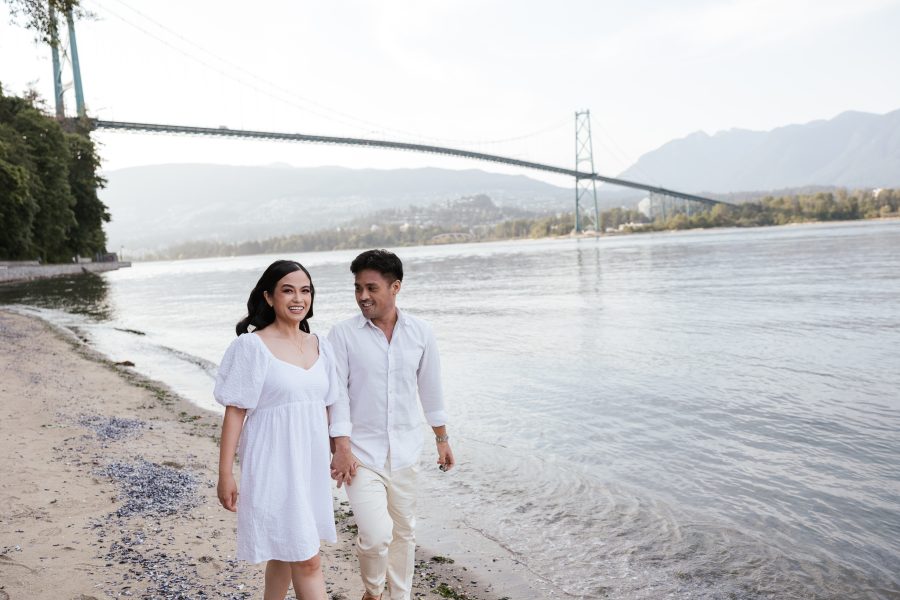 Stanley Park Engagement Couple Beach Photographer