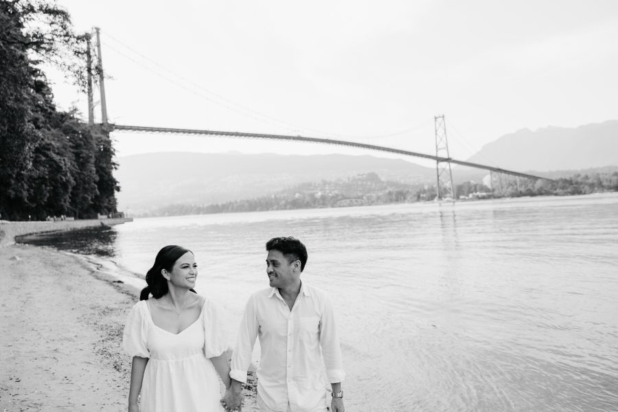 Stanley Park Engagement Couple Beach Photographer